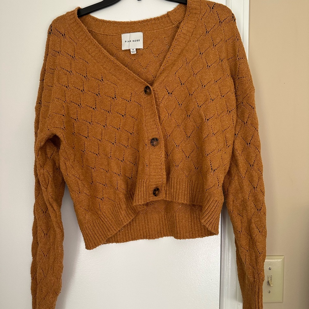 Pink Rose Women's Mustard Cardigan Sweater